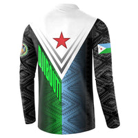Djibouti Fusion Button Sweatshirt Tribal Geometry Meets National Colors and Red Star Boldness