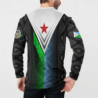 Djibouti Fusion Button Sweatshirt Tribal Geometry Meets National Colors and Red Star Boldness