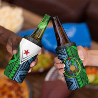 Djibouti Fusion 4 in 1 Can Cooler Tumbler Tribal Geometry Meets National Colors and Red Star Boldness
