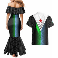 Djibouti Fusion Couples Matching Mermaid Dress and Hawaiian Shirt Tribal Geometry Meets National Colors and Red Star Boldness