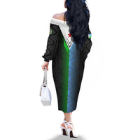 Djibouti Fusion Family Matching Off The Shoulder Long Sleeve Dress and Hawaiian Shirt Tribal Geometry Meets National Colors and Red Star Boldness