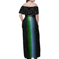 Djibouti Fusion Family Matching Off Shoulder Maxi Dress and Hawaiian Shirt Tribal Geometry Meets National Colors and Red Star Boldness