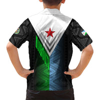 Djibouti Fusion Family Matching Off Shoulder Short Dress and Hawaiian Shirt Tribal Geometry Meets National Colors and Red Star Boldness