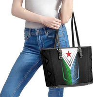 Djibouti Fusion Leather Tote Bag Tribal Geometry Meets National Colors and Red Star Boldness
