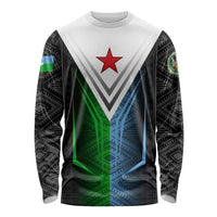 Djibouti Fusion Long Sleeve Shirt Tribal Geometry Meets National Colors and Red Star Boldness