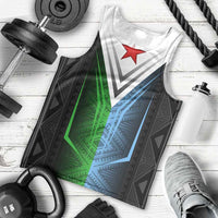 Djibouti Fusion Men Tank Top Tribal Geometry Meets National Colors and Red Star Boldness