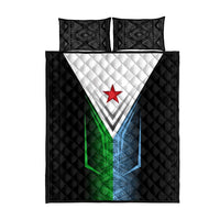 Djibouti Fusion Quilt Bed Set Tribal Geometry Meets National Colors and Red Star Boldness
