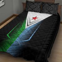 Djibouti Fusion Quilt Bed Set Tribal Geometry Meets National Colors and Red Star Boldness