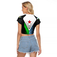Djibouti Fusion Raglan Cropped T Shirt Tribal Geometry Meets National Colors and Red Star Boldness