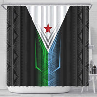 Djibouti Fusion Shower Curtain Tribal Geometry Meets National Colors and Red Star Boldness