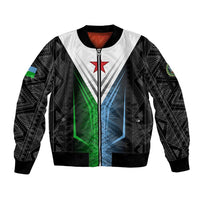 Djibouti Fusion Sleeve Zip Bomber Jacket Tribal Geometry Meets National Colors and Red Star Boldness