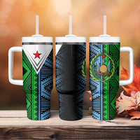 Djibouti Fusion Tumbler With Handle Tribal Geometry Meets National Colors and Red Star Boldness