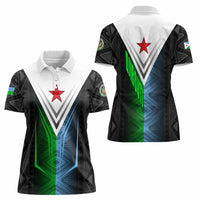 Djibouti Fusion Women Polo Shirt Tribal Geometry Meets National Colors and Red Star Boldness