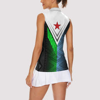 Djibouti Fusion Women Sleeveless Polo Shirt Tribal Geometry Meets National Colors and Red Star Boldness