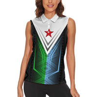 Djibouti Fusion Women Sleeveless Polo Shirt Tribal Geometry Meets National Colors and Red Star Boldness