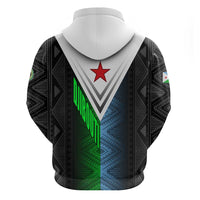 Djibouti Fusion Zip Hoodie Tribal Geometry Meets National Colors and Red Star Boldness