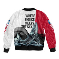 Greenland Whale Bomber Jacket with Arctic Waves and Where the Ice Meets the Sky Text Design