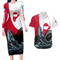 Greenland Whale Couples Matching Long Sleeve Bodycon Dress and Hawaiian Shirt with Arctic Waves and Where the Ice Meets the Sky Text Design