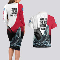 Greenland Whale Couples Matching Long Sleeve Bodycon Dress and Hawaiian Shirt with Arctic Waves and Where the Ice Meets the Sky Text Design