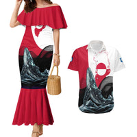 Greenland Whale Couples Matching Mermaid Dress and Hawaiian Shirt with Arctic Waves and Where the Ice Meets the Sky Text Design