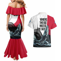 Greenland Whale Couples Matching Mermaid Dress and Hawaiian Shirt with Arctic Waves and Where the Ice Meets the Sky Text Design