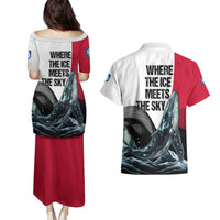 Greenland Whale Couples Matching Puletasi and Hawaiian Shirt with Arctic Waves and Where the Ice Meets the Sky Text Design