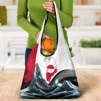 Greenland Whale Grocery Bag with Arctic Waves and Where the Ice Meets the Sky Text Design