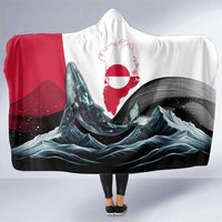 Greenland Whale Hooded Blanket with Arctic Waves and Where the Ice Meets the Sky Text Design