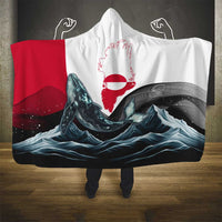 Greenland Whale Hooded Blanket with Arctic Waves and Where the Ice Meets the Sky Text Design