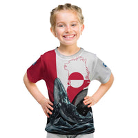Greenland Whale Kid T Shirt with Arctic Waves and Where the Ice Meets the Sky Text Design