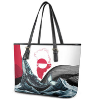 Greenland Whale Leather Tote Bag with Arctic Waves and Where the Ice Meets the Sky Text Design