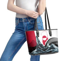 Greenland Whale Leather Tote Bag with Arctic Waves and Where the Ice Meets the Sky Text Design