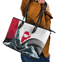 Greenland Whale Leather Tote Bag with Arctic Waves and Where the Ice Meets the Sky Text Design