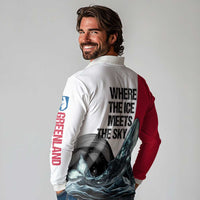 Greenland Whale Long Sleeve Polo Shirt with Arctic Waves and Where the Ice Meets the Sky Text Design
