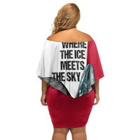 Greenland Whale Off Shoulder Short Dress with Arctic Waves and Where the Ice Meets the Sky Text Design