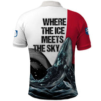 Greenland Whale Polo Shirt with Arctic Waves and Where the Ice Meets the Sky Text Design