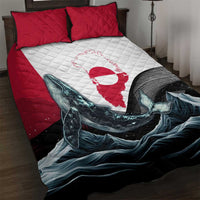 Greenland Whale Quilt Bed Set with Arctic Waves and Where the Ice Meets the Sky Text Design