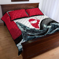 Greenland Whale Quilt Bed Set with Arctic Waves and Where the Ice Meets the Sky Text Design