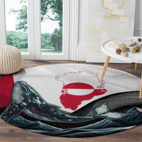 Greenland Whale Round Carpet with Arctic Waves and Where the Ice Meets the Sky Text Design