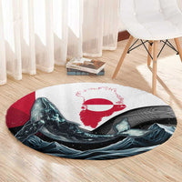 Greenland Whale Round Carpet with Arctic Waves and Where the Ice Meets the Sky Text Design