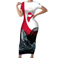 Greenland Whale Short Sleeve Bodycon Dress with Arctic Waves and Where the Ice Meets the Sky Text Design