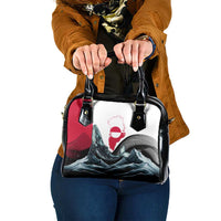Greenland Whale Shoulder Handbag with Arctic Waves and Where the Ice Meets the Sky Text Design