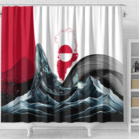 Greenland Whale Shower Curtain with Arctic Waves and Where the Ice Meets the Sky Text Design
