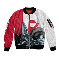 Greenland Whale Sleeve Zip Bomber Jacket with Arctic Waves and Where the Ice Meets the Sky Text Design