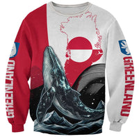 Greenland Whale Sweatshirt with Arctic Waves and Where the Ice Meets the Sky Text Design