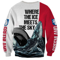 Greenland Whale Sweatshirt with Arctic Waves and Where the Ice Meets the Sky Text Design