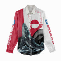 Greenland Whale Women Casual Shirt with Arctic Waves and Where the Ice Meets the Sky Text Design