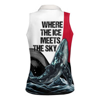 Greenland Whale Women Sleeveless Polo Shirt with Arctic Waves and Where the Ice Meets the Sky Text Design