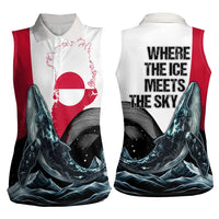 Greenland Whale Women Sleeveless Polo Shirt with Arctic Waves and Where the Ice Meets the Sky Text Design