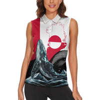 Greenland Whale Women Sleeveless Polo Shirt with Arctic Waves and Where the Ice Meets the Sky Text Design